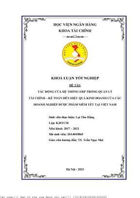 Tác động của hệ thống erp trong quản lý tài chính kế toán đến hiệu quả kinh doanh của các doanh nghiệp dược phẩm niêm yết tại việt nam