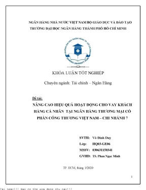Nâng cao hiệu quả hoạt động cho vay khách hàng cá nhân tại ngân hàng thương mại cổ phần công thương việt nam chi nhánh 7 khóa luận đại học chuyên ngành tài chính ngân hàng