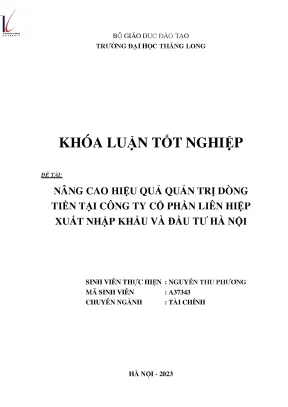 Nâng cao hiệu quả quản trị dòng tiền tại công ty cổ phần liên hiệp xuất nhập khẩu và đầu tư hà nội