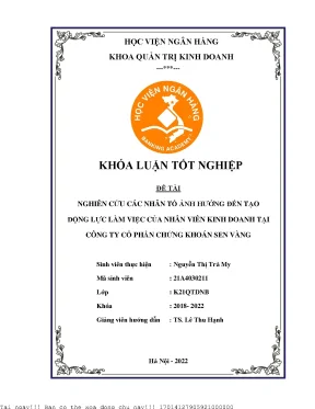 Nghiên cứu các nhân tố ảnh hưởng đến việc tạo động lực làm việc của nhân viên kinh doanh tại công ty cổ phần chứng khoán sen vàng