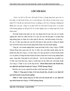 Hoàn thiện tổ chức công tác kế toán doanh thu chi phí và xác định kết quả kinh doanh