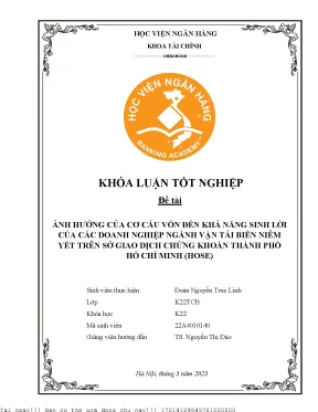 Ảnh hưởng của cơ cấu vốn đến khả năng sinh lời của các doanh nghiệp ngành vận tải biển niêm yết trên sở giao dịch chứng khoán thành phố hồ chí minh hose