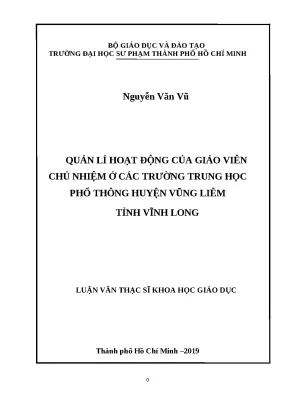 Luận văn thạc sĩ quản lí hoạt động của giáo viên chủ nhiệm ở các trường trung học phổ thông huyện vũng liêm tỉnh vĩnh long