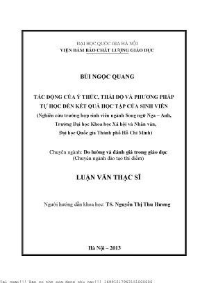 Tác động của ý thức thái độ và phương pháp tự học đến kết quả học tập của sinh viên nghiên cứu trường hợp sinh viên ngành song ngữ nga anh trường đại học khoa học xã hội và nhân văn đại học quốc