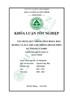 Xây dựng quy trình chẩn đoán bảo dưỡng và sửa chữa hệ thống phanh trên xe toyota camry