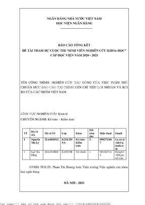 Tác động của việc tuân thủ chuẩn mực bctc quốc tế ifrs đến chỉ tiêu lợi nhuận và rủi ro của các ngân hàng thương mại tại việt nam