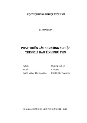 Luận văn thạc sĩ phát triển các khu công nghiệp trên địa bàn tỉnh phú thọ