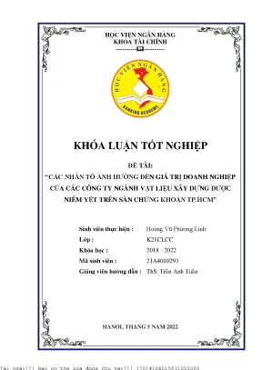 Các nhân tố ảnh hưởng đến giá trị doanh nghiệp của các công ty ngành vật liệu xây dựng được niêm yết trên hose