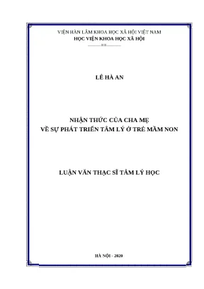 Luận văn thạc sĩ nhận thức của cha mẹ về sự phát triển tâm lý ở trẻ mầm non
