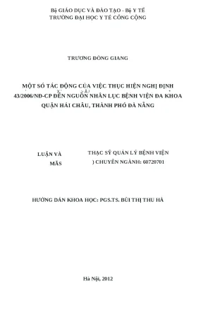 Luận văn một số tác động của việc thực hiện nghị định 43 2006 nđ cp đến nguồn nhân lực bệnh viện đa khoa quận hải châu thành phố đà nẵng