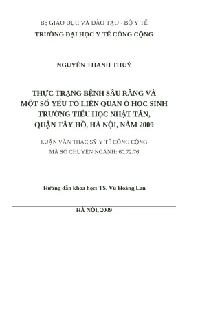 Luận văn thực trạng bệnh sâu răng và một số yếu tố liên quan ở học sinh trường tiểu học nhật tân quận tây hồ hà nội năm 2009