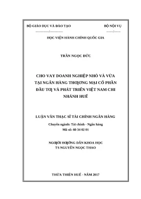 Luận văn thạc sĩ cho vay doanh nghiệp nhỏ và vừa tại ngân hàng thương mại cổ phần đầu tư và phát triển việt nam chi nhánh huế