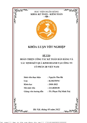 Hoàn thiện công tác kế toán bán hàng và xác định kết quả kinh doanh tại công ty cổ phần 2r việt nam
