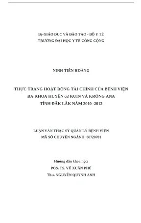 Luận văn thực trạng hoạt động tài chính của bệnh viện đa khoa huyện cư kuin và krông ana tỉnh đăk lắc năm 2010 2012