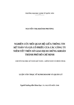 Luận văn thạc sĩ kinh tế nghiên cứu mối quan hệ giữa thông tin kế toán và giá cổ phiếu của các công ty niêm yết trên sở giao dịch chứng khoán thành phố hồ chí minh