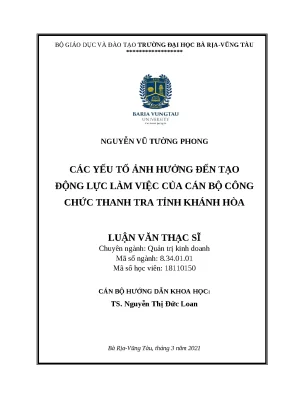 Luận văn thạc sĩ các yếu tố ảnh hưởng đến tạo động lực làm việc của cán bộ công chức thanh tra tỉnh khánh hoà