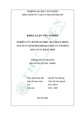 Nghiên cứu đánh giá hiệu quả hoạt động sản xuất kinh doanh tại công ty cổ phần may xuất khẩu hmt