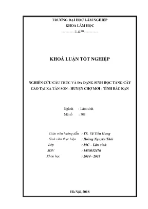 Nghiên cứu cấu trúc và đa dạng sinh học tầng cây cao tại xã tân sơn huyện chợ mới tỉnh bắc kạn