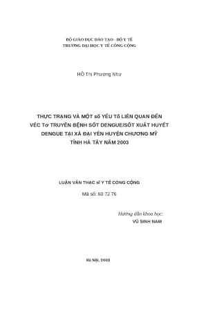 Luận văn thực trạng và một số yếu tố liên quan đến véc tơ truyền bệnh sốt denguesốt xuất huyết dengue tại xã đại yên huyện chương mỹ tỉnh hà tây năm 2003