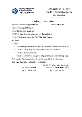 Khóa luận tốt nghiệp ứng dụng học sâu trong xây dựng chatbot