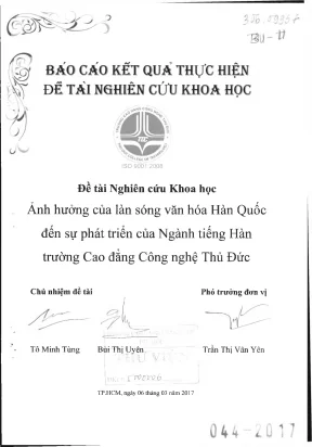Ảnh hưởng của làn sóng văn hóa hàn quốc đến sự phát triển của ngành tiếng hàn trường cao đẳng công nghệ thủ đức