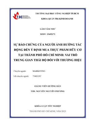 Sự bảo chứng của người ảnh hưởng tác động đến ý định mua thực phẩm hữu cơ tại thành phố hồ chí minh vai trò trung gian thái độ đối với thương hiệu