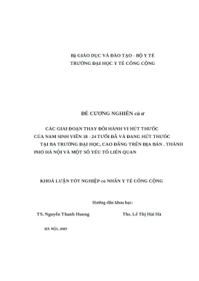 Luận văn các giai đoạn thay đổi hành vi hút thuốc của nam sinh viên 18 24 tuổi đã và đang hút thuốc tại ba trường đại học cao đẳng trên địa bàn thành phố hà nội và một số yếu tố liên quan