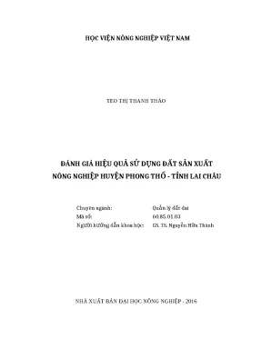 Luận văn thạc sĩ đánh giá hiệu quả sử dụng đất sản xuất nông nghiệp huyện phong thổ tỉnh lai châu