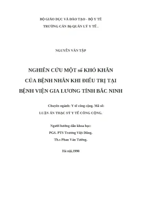 Luận văn nghiên cứu một số khó khăn của bệnh nhân khi điều trị tại bệnh viện gia lương tỉnh bắc ninh
