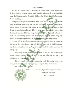 Nghiên cứu công tác kế toán tập hợp chi phí sản xuất và tính giá thành sản phẩm tại chi nhánh công ty cổ phần sao thái dương tại hà nam