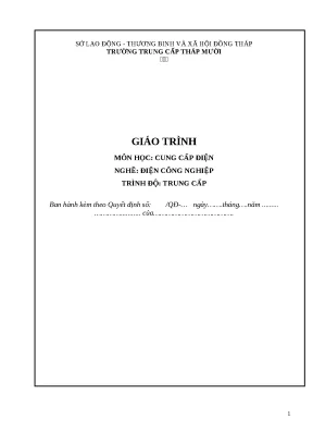 Giáo trình cung cấp điện nghề điện công nghiệp trình độ trung cấp
