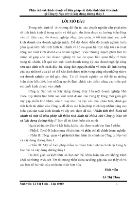 Phân tích tài chính và một số biện pháp cải thiện tình hình tài chính tại công ty nạo vét và xây dựng đường thủy i