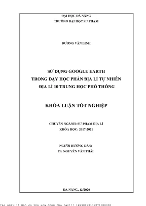 Sử dụng google earth trong dạy học phần địa lí tự nhiên địa lí 10 trung học phổ thông
