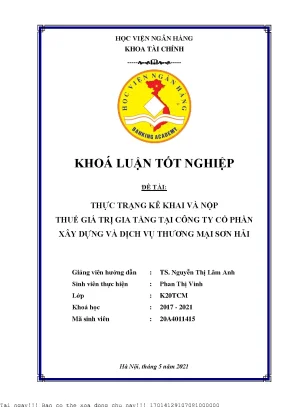 Thực trạng kê khai và nộp thuế giá trị gia tăng tại công ty cổ phần xây dựng và dịch vụ thương mại sơn hải