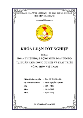 Hoàn thiện hoạt động kiểm toán nội bộ tại ngân hàng nông nghiệp và phát triển nông thôn việt nam khoá luận tốt nghiệp