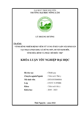 Tình hình nhiễm bệnh viêm tử cung ở đàn lợn nái sinh sản tại trại chăn nuôi linkfarm xã hùng sơn huyện kim bôi tỉnh hòa bình và phác đồ điều trị