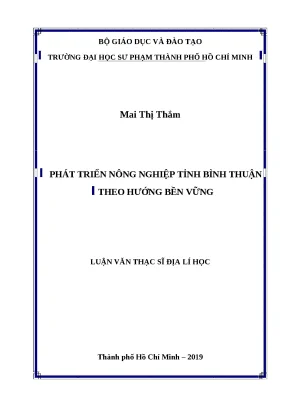 Luận văn thạc sĩ phát triển nông nghiệp tỉnh bình thuận theo hướng bền vững