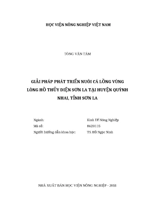 Luận văn thạc sĩ giải pháp phát triển nuôi cá lồng vùng lòng hồ thủy điện sơn la tại huyện quỳnh nhai tỉnh sơn la