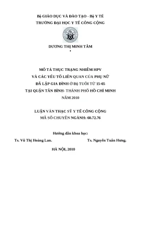 Luận văn mô tả thực trạng nhiễm hpv và các yếu tố liên quan của phụ nữ đã lập gia đình ở độ tuổi từ 15 65 tại quận tân bình thành phố hồ chí minh năm 2010