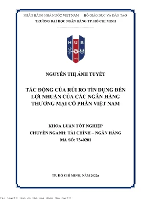 Tác động rủi ro tín dụng đến lợi nhuận của các ngân hàng thương mại cổ phần việt nam khóa luận đại học chuyên ngành tài chính ngân hàng