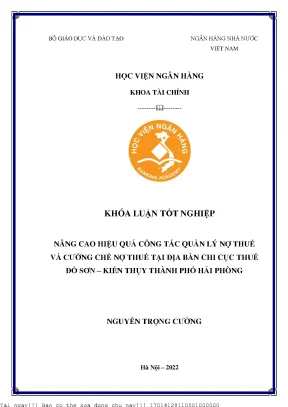 Nâng cao hiệu quả công tác quản lý nợ thuế và cưỡng chế nợ thuế tại địa bàn chi cục thuế đồ sơn kiến thụy thành phố hải phòng