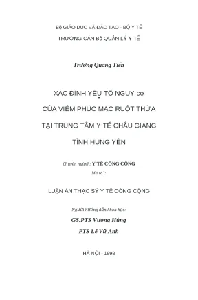 Luận văn xác định yếu tố nguy cơ của viêm phúc mạc ruột thừa tại trung tâm y tế châu giang tỉnh hưng yên