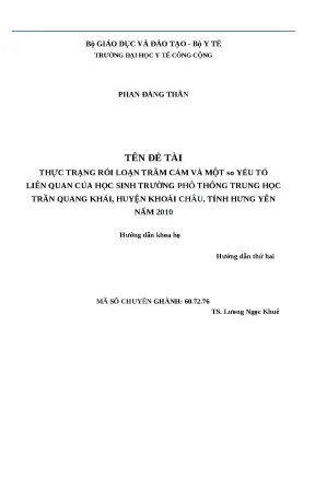 Luận văn thực trạng rối loạn trầm cảm và một số yếu tố liên quan của học sinh trường phổ thông trung học trần quang khải huyện khoái châu tỉnh hưng yên năm 2010