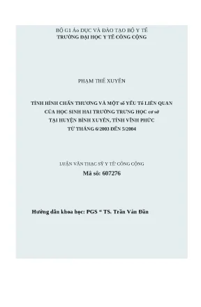 Luận văn tình hình chấn thương và một số yếu tố liên quan của học sinh hai trường trung học sơ cở tại huyện bình xuyên tỉnh vĩnh phúc từ tháng 6 2003 đến 5 2004