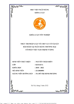Thực thi pháp luật về cho vay có tài sản bảo đảm tại ngân hàng thương mại cổ phần việt nam thịnh vượng
