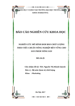 Luận văn thạc sĩ nghiên cứu mô hình đảm bảo chất lượng theo tiêu chuẩn nông nghiệp bền vững utz cho sản phẩm nông sản