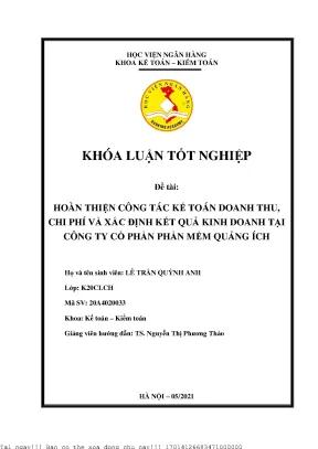 Hoàn thiện công tác kế toán doanh thu chi phí và xác định kết quả kinh doanh tại công ty cổ phần phần mềm quảng ích