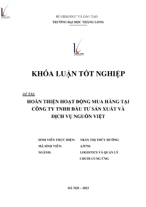 Hoàn thiện hoạt động mua hàng tại công ty tnhh đầu tư sản xuất và dịch vụ nguồn việt
