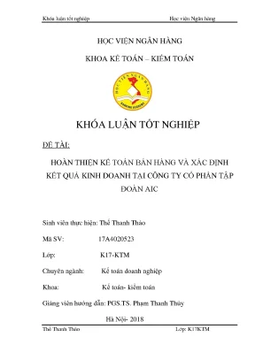 Hoàn thiện kế toán bán hàng và xác định kết quả kinh doanh tại công ty cổ phần tập đoàn aic khoá luận tốt nghiệp