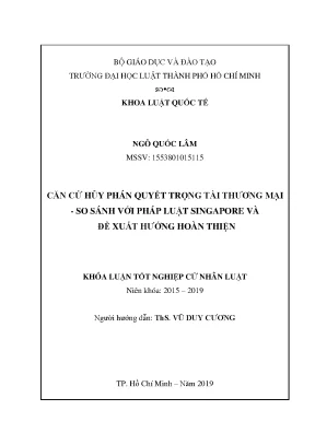 Căn cứ hủy phán quyết trọng tài thương mại so sánh với pháp luật singapore và đề xuất hướng hoàn thiện